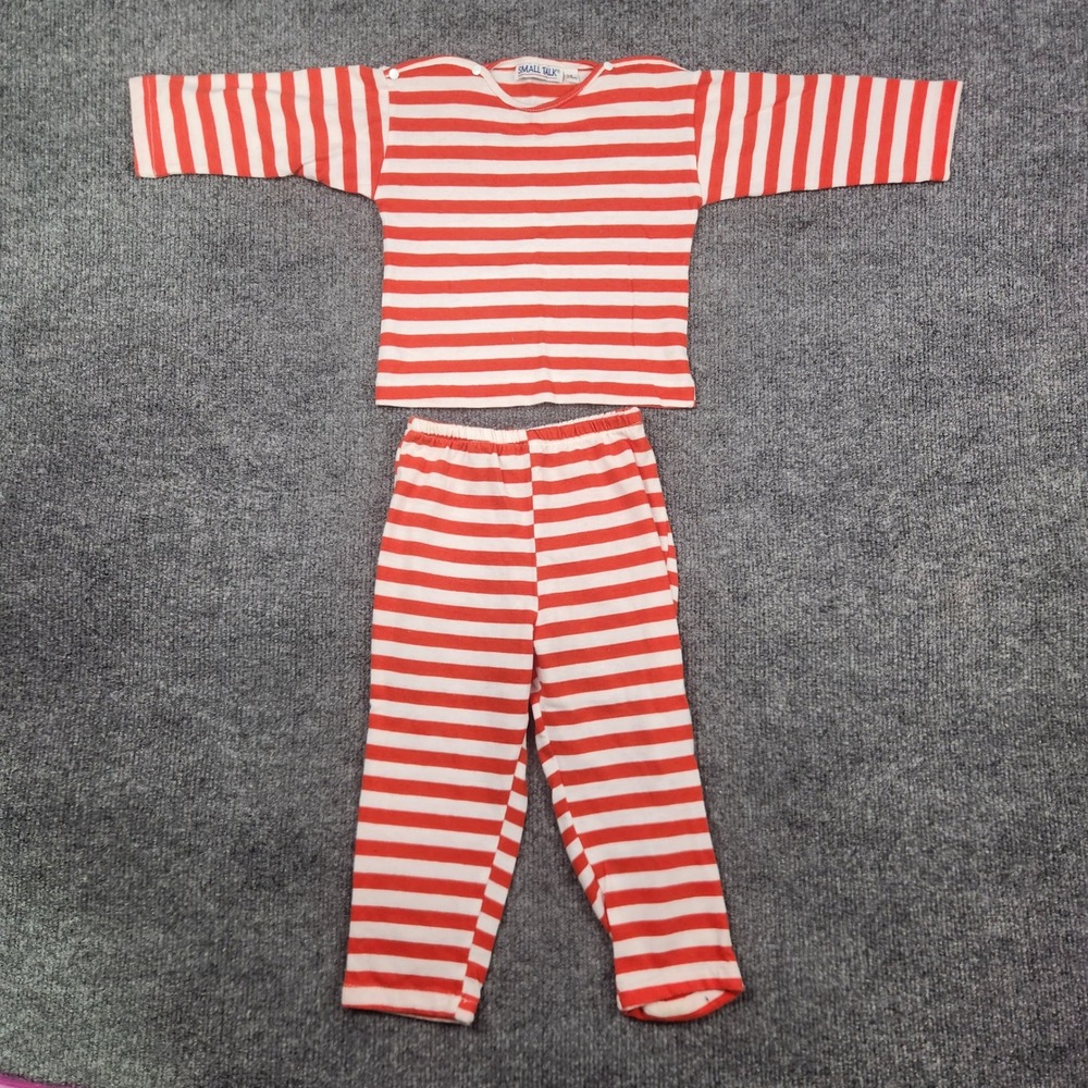 Vintage Small Talk Red White Striped Pajama Set 24M 2 Toddler Cotton Made in USA